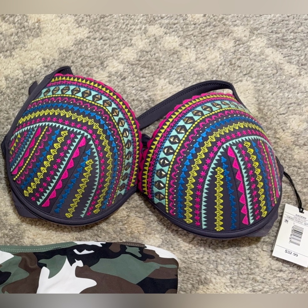 NWT Colorful Embroidered Bikini Top